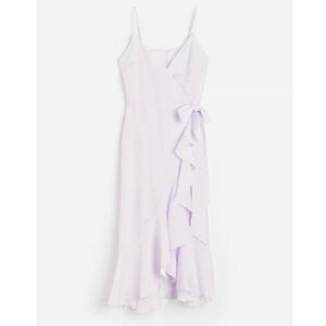 H&M Lilac Purple Semi Sheer Flounce Trim Crinkle Midi Dress